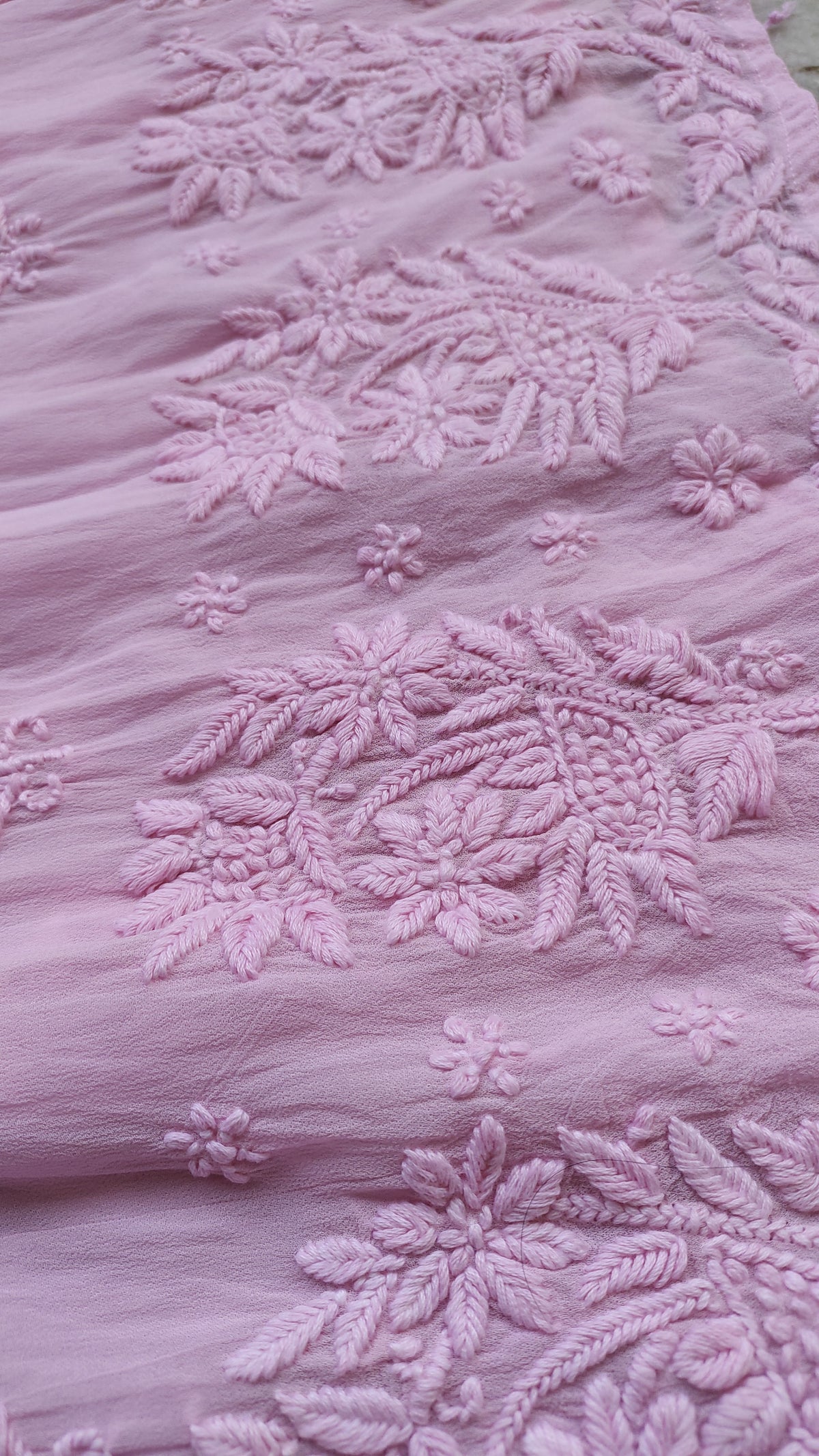 Shafaq Premium Georgette Chikankari Kurta by LVW Fashions featuring intricate handmade Lucknow Chikankari embroidery.
