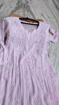 Handmade Shafaq Premium Georgette Chikankari Kurta by LVW Fashions, luxurious look, intricate Lucknow Chikankari embroidery.