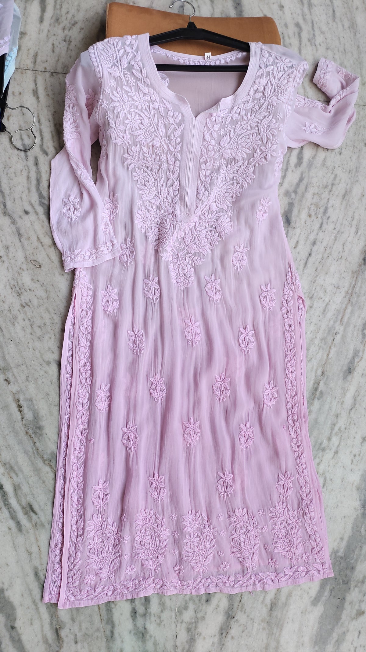 Shafaq premium georgette chikankari kurta by LVW Fashions, handcrafted Lucknow chikankari with intricate embroidery and luxurious look.