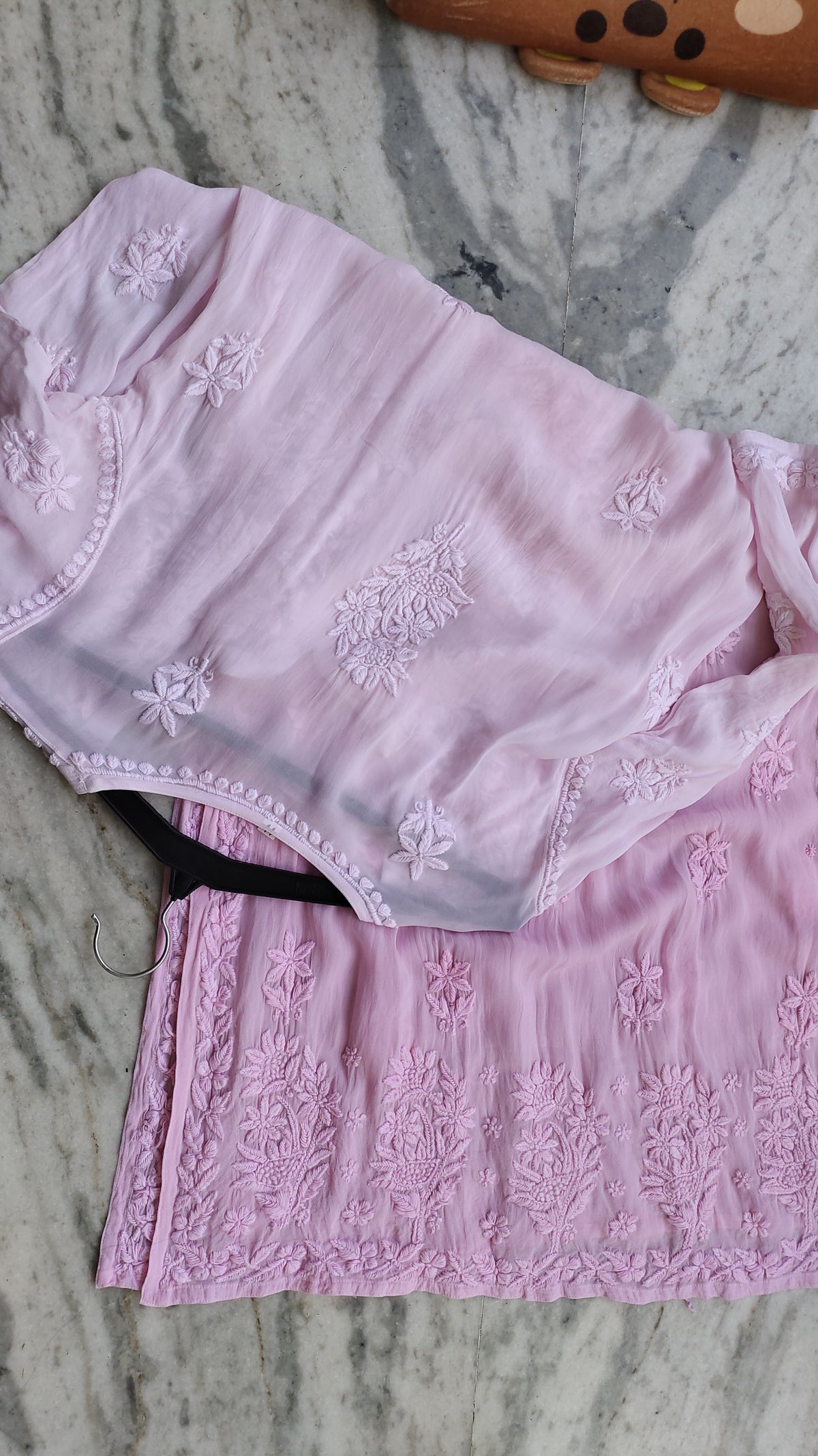 LVW Fashions Shafaq premium georgette kurta with intricate handmade Lucknow chikankari embroidery, luxurious and elegant design.