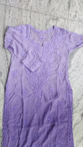 Shafaq premium silk chikankari long kurta by LVW Fashions featuring intricate handmade Lucknow chikankari embroidery.