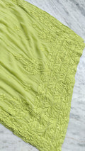 Shafaq premium silk chikankari long kurti by LVW Fashions, handcrafted Lucknow chikankari embroidery on elegant silk fabric.