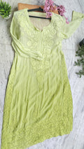 Shafaq Premium Silk Chikankari Long Kurti by LVW Fashions featuring intricate handmade Lucknow Chikankari embroidery.
