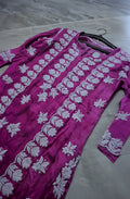 Shafaq premium silk long kurti with intricate handmade Lucknow chikankari embroidery by LVW Fashions.