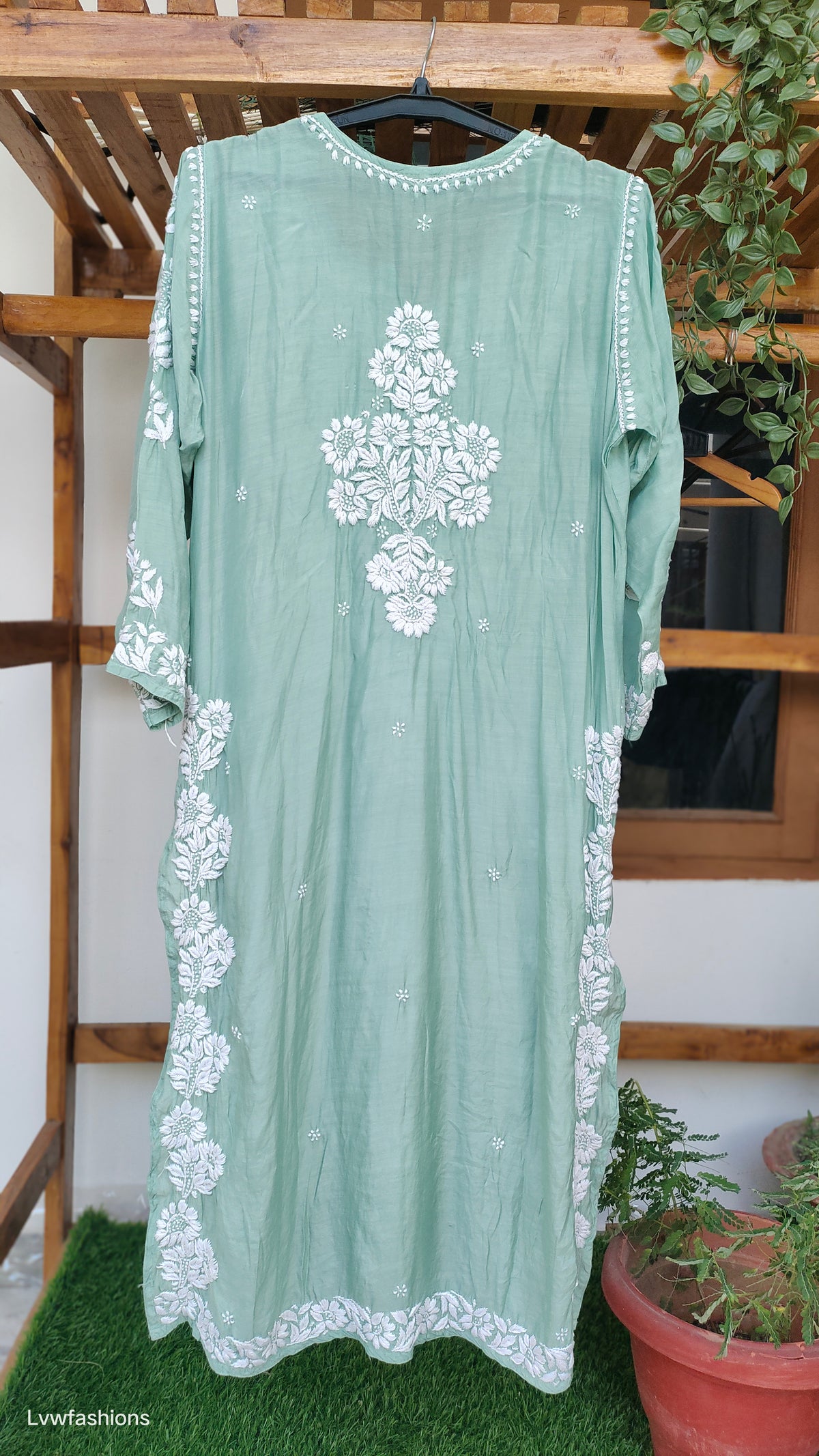 LVW Fashions Shahsu premium silk chikankari kurta with intricate handmade Lucknow embroidery, luxurious and elegant design.