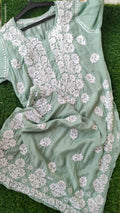 LVW Fashions Shahsu premium silk Chikankari kurta with luxurious look, handmade Lucknow embroidery, and intricate floral details.