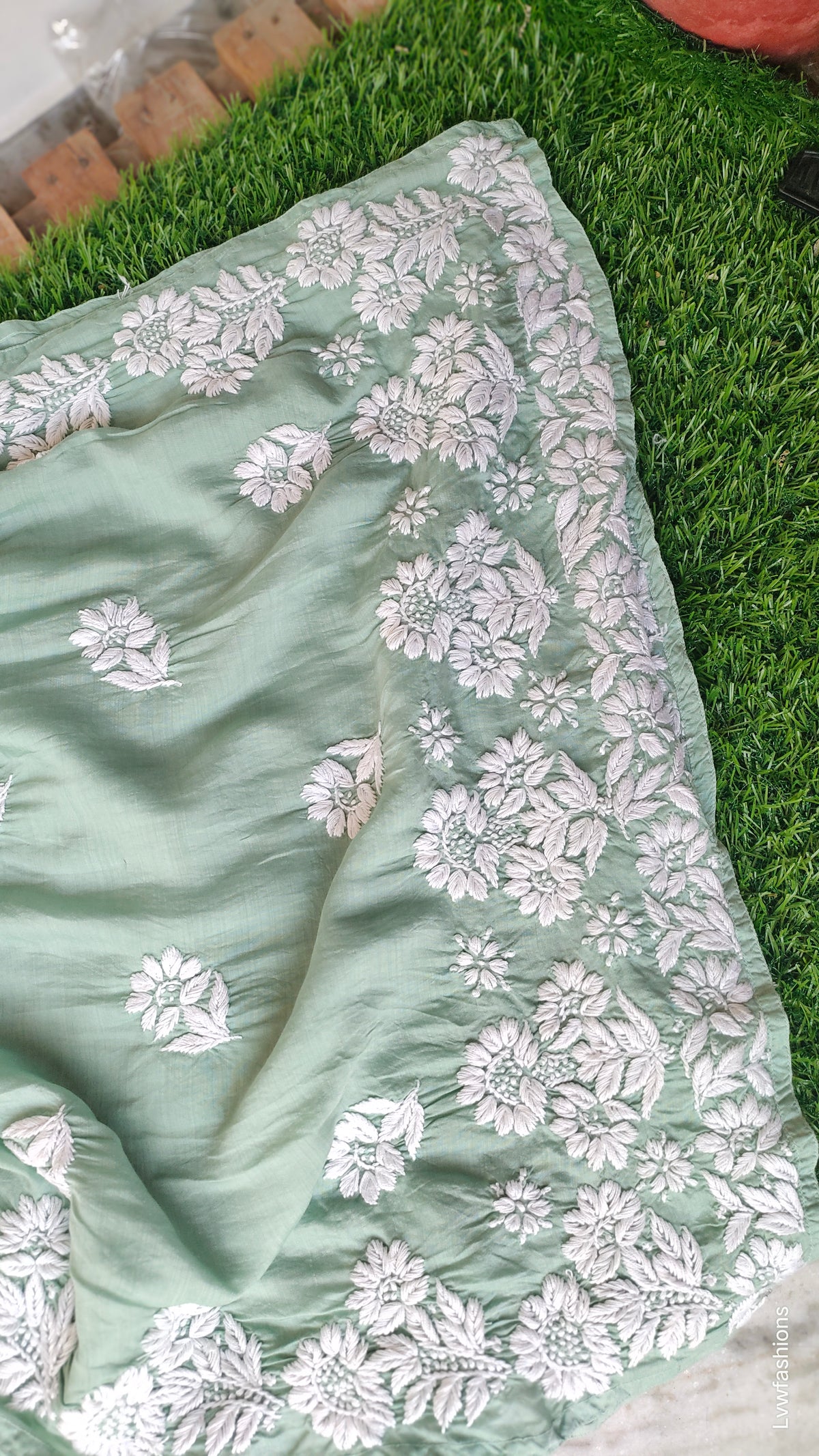Handmade LVW Fashions Shahsu premium silk Chikankari kurta with luxurious look and intricate Lucknow embroidery.