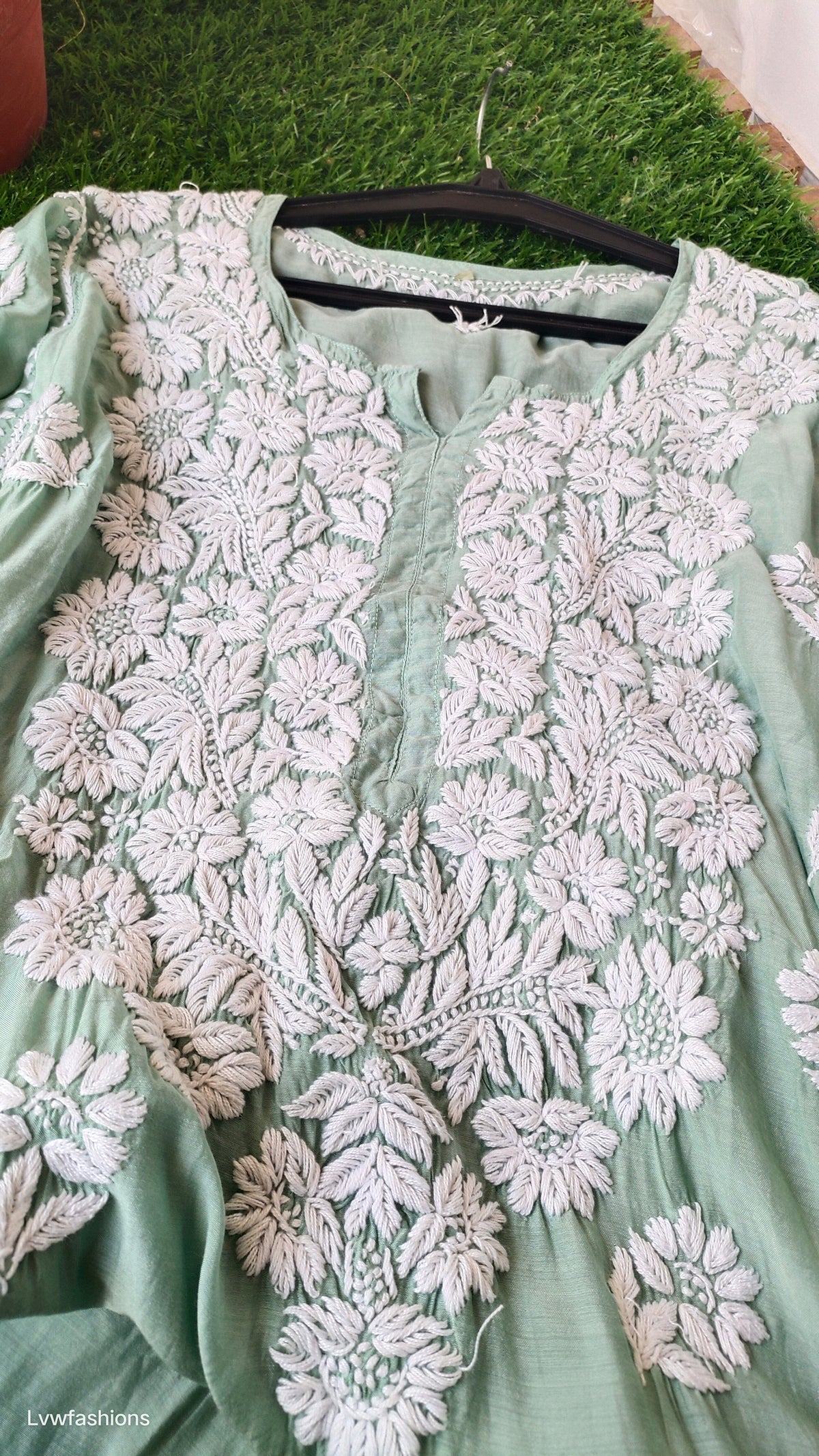 LVW Fashions Shahsu premium silk Chikankari kurta with luxurious look and intricate embroidery, handmade in Lucknow.