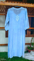 Shahsu Silver Blue premium silk Chikankari Kurta by LVW Fashions featuring intricate handcrafted Lucknow embroidery.