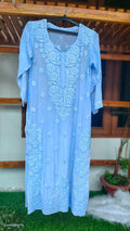 Silver blue Shahsu Chikankari Kurta by LVW Fashions, crafted in premium silk with intricate handmade Lucknow embroidery.