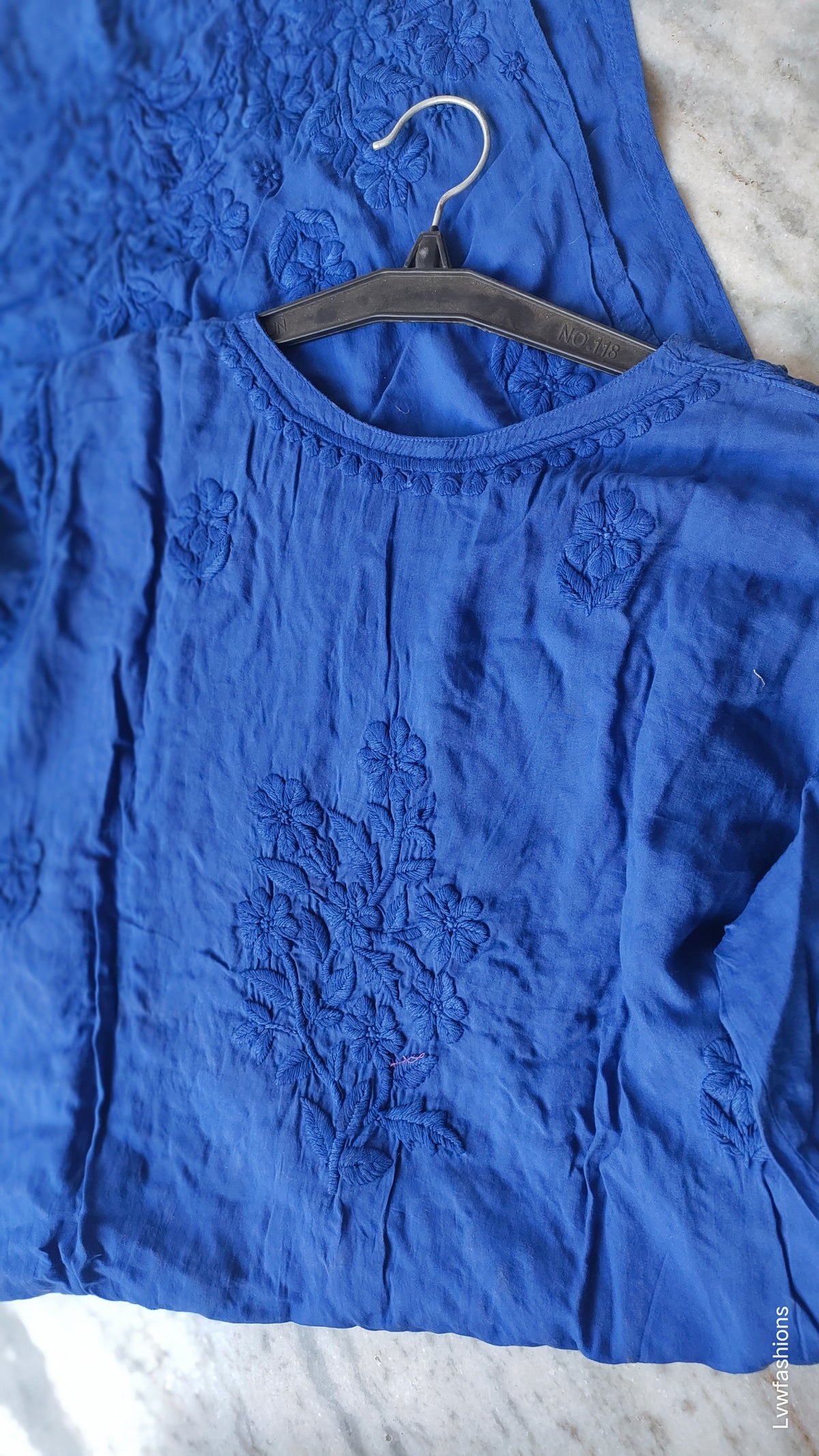 Shehrish Premium Modal Chikankari Long Kurta by LVW Fashions, handmade Lucknow-style chikankari with intricate embroidery.