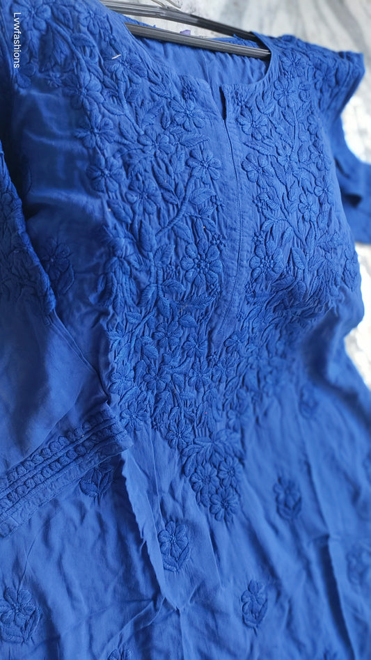 Shehrish Premium Modal Chikankari Long Kurta by LVW Fashions, handmade Lucknow Chikankari with intricate embroidery.
