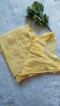Shine yellow premium silk long kurta with intricate handmade Lucknow chikankari embroidery by LVW Fashions.