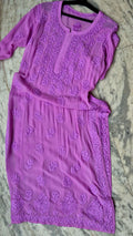 Purple Sofia Pulm long Kurti in premium Georgette with intricate Lucknow Chikankari embroidery by LVW Fashions.