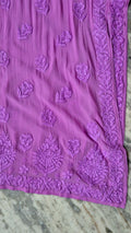 Purple Sofia Pulm long Kurti in premium georgette with intricate handmade Lucknow Chikankari from LVW Fashions.