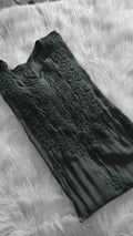 Sunflower Jet Black Silk Chikankari Long Kurta by LVW Fashions, handcrafted Lucknow embroidery, luxurious and elegant long kurta.