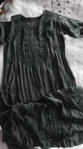 Sunflower Jet Black silk long kurta with intricate handmade Chikankari embroidery from LVW Fashions, luxurious and traditional.