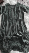 Sunflower Jet Black Silk Chikankari Long Kurta by LVW Fashions, handmade Lucknow Chikankari, luxurious and elegant traditional kurta.