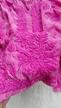 Handcrafted linen sunflower silk kurta with intricate Lucknow chikankari embroidery by LVW Fashions.