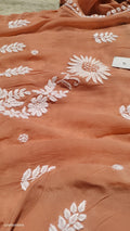 Handmade sunflower silk Kurta with intricate Lucknow chikankari embroidery by LVW Fashions, luxurious look and elegant design.