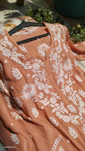 Handmade sunflower silk kurta with intricate Lucknow chikankari embroidery by LVW Fashions, showcasing a luxurious traditional look.