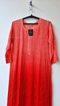 Sunset orange LVW Fashions handmade Georgette Chikankari long Kurti with intricate Lucknow-style embroidery.