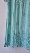 Teal premium modal long chikankari kurti by LVW Fashions, soft, non-transparent, handmade Lucknow chikankari kurta for women.
