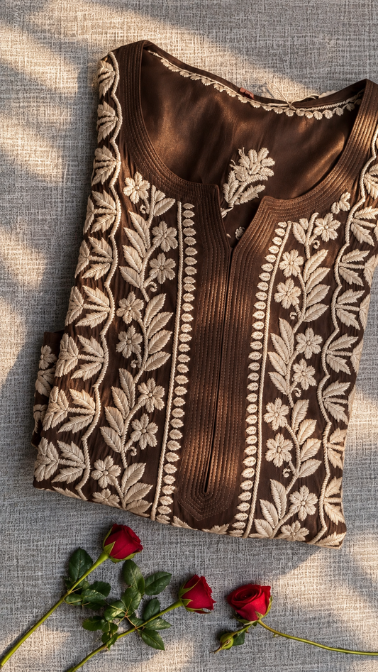 Toffee Premium Georgette luxurious Chikankari Long Kurta Heavy Embroidery with Light weight