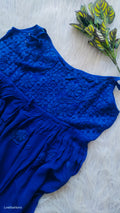 Blue Tulip Denim Premium Georgette Tunic by LVW Fashions featuring intricate Lucknow Chikankari embroidery.