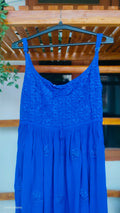 Blue Tulip Denim Premium Georgette Tunic by LVW Fashions featuring intricate handmade Lucknow Chikankari embroidery.