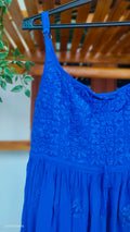 Blue Tulip Denim Premium Georgette Tunic by LVW Fashions, handmade Chikankari Kurta in Lucknow style with intricate embroidery.