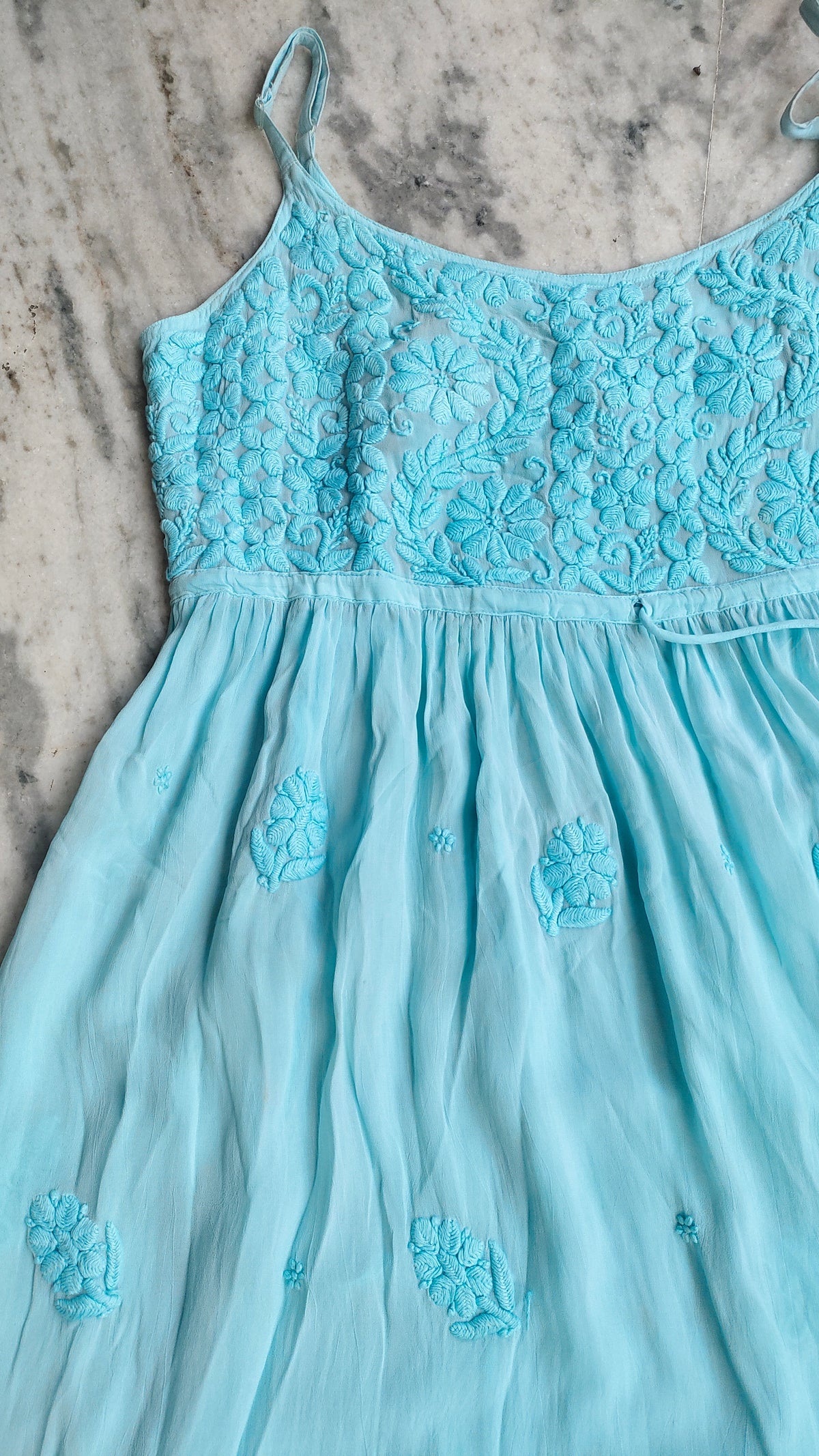 Handmade Tulip Premium Georgette Chikankari Tunic by LVW Fashions, featuring intricate Lucknow Chikankari embroidery.