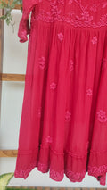 Red Tulip Premium Georgette short tunic with intricate both-side chikankari embroidery, handmade by LVW Fashions in Lucknow.