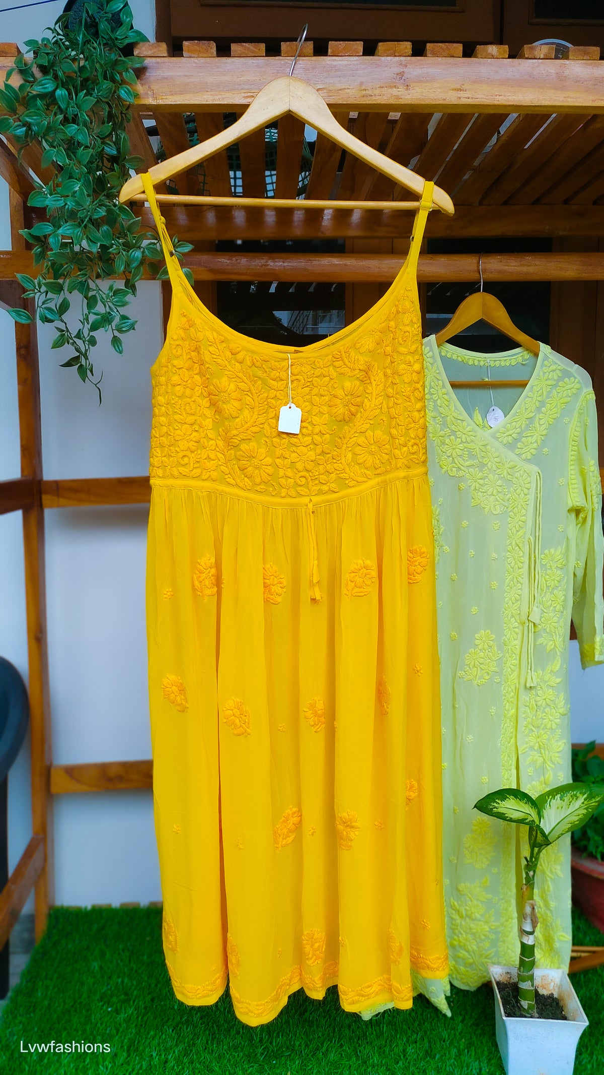 LVW Fashions Tulip Tunic in premium georgette with intricate Lucknow Chikankari embroidery and adjustable straps.
