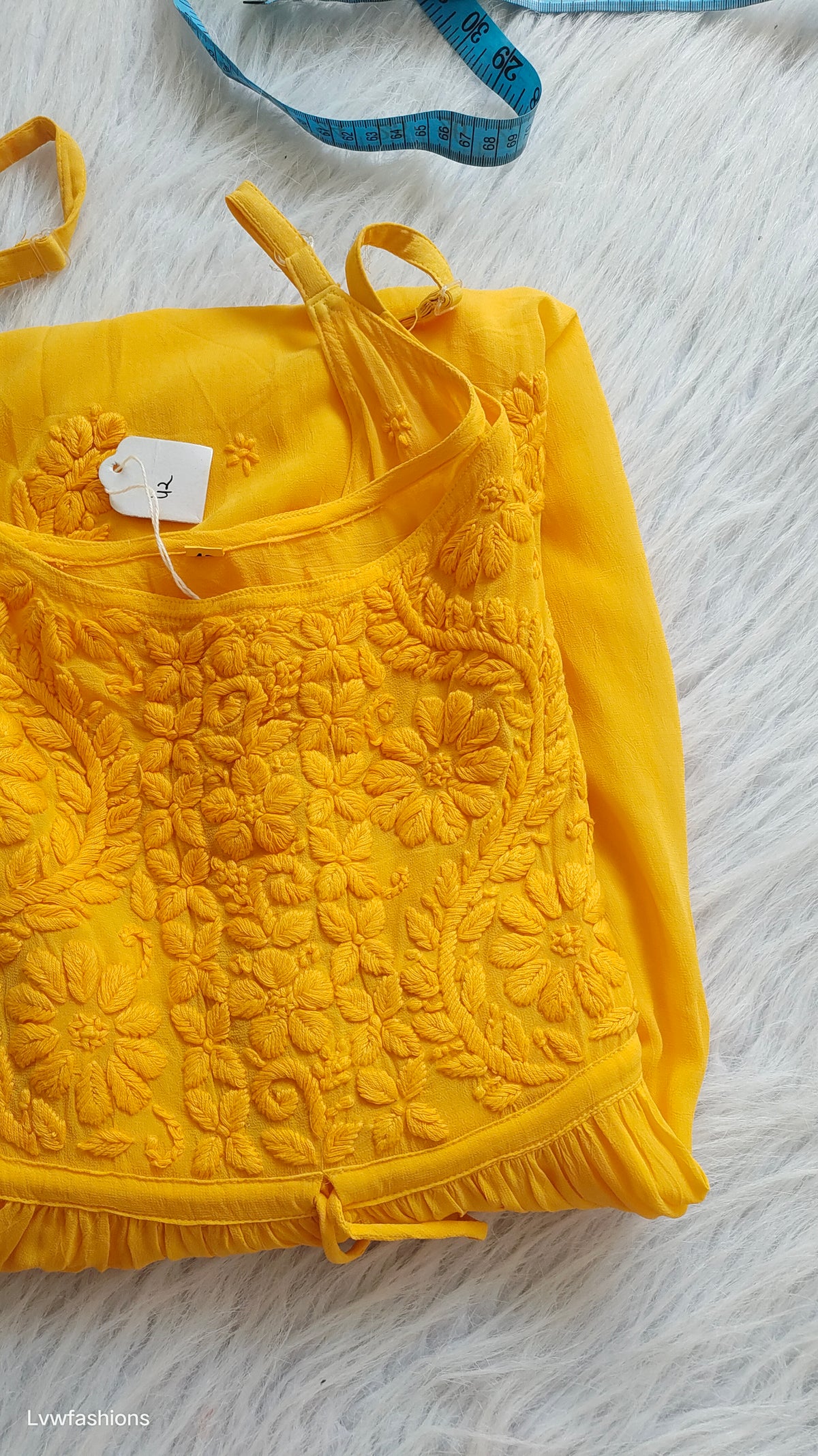 Handmade Tulip Tunic by LVW Fashions in premium Georgette with intricate Chikankari embroidery and adjustable straps.