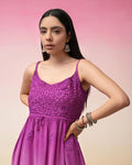 Handmade Tulip Tunic by LVW Fashions featuring premium georgette fabric with intricate Lucknow Chikankari embroidery and adjustable straps.