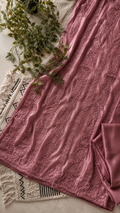 Turkish Rose premium georgette long kurta with intricate heavy chikankari embroidery, handmade Lucknow chikankari by LVW Fashions.
