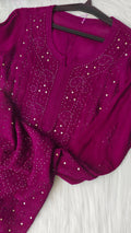 Tyrian premium georgette long kurta with intricate handmade Lucknow chikankari embroidery by LVW Fashions.