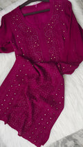 Tyrian LVW Fashions luxury long georgette kurta with intricate handmade Lucknow chikankari embroidery, elegant and luxurious.