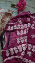 Tyrian premium silk long Kurti by LVW Fashions featuring intricate handmade Lucknow Chikankari embroidery.