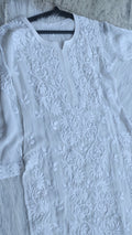 Ujala White Premium Georgette Chikankari Kurta by LVW Fashions with intricate Lucknow-style embroidery and luxurious look.
