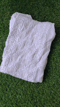 White Aylina Premium soft fabric Chikankari Kurta with pearls and cutdana embroidery, handcrafted by LVW Fashions.