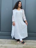 White Hoor Premium Georgette Chikankari Kurta set with Kamdani embroidery, handmade Lucknow Chikankari by LVW Fashions.
