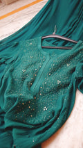 Winter green premium georgette chikankari kurta set with intricate neck design, handmade Lucknow chikankari from LVW Fashions.