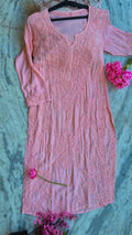 Zaina premium soft modal chikankari long kurti from LVW Fashions, handmade pure Lucknow chikankari kurta in light fabric.