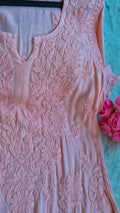 Zaina premium soft modal chikankari long kurti by LVW Fashions, pure handmade Lucknow chikankari, featuring intricate embroidery.
