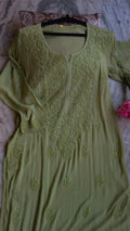 Zaina premium soft non-transparent Chikankari long kurti by LVW Fashions, handmade Lucknow Chikankari with intricate embroidery.