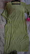 Zaina premium soft non-transparent Chikankari long Kurti by LVW Fashions, handcrafted Lucknow Chikankari in XXS size.