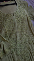 Zaina Premium soft non-transparent Chikankari long kurti by LVW Fashions, handmade Lucknow Chikankari in XXS size, elegant traditional kurta.