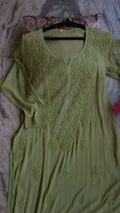 Zaina Premium Soft Non-Transparent Chikankari Long Kurti by LVW Fashions, handmade Lucknow Chikankari kurta in soft fabric.